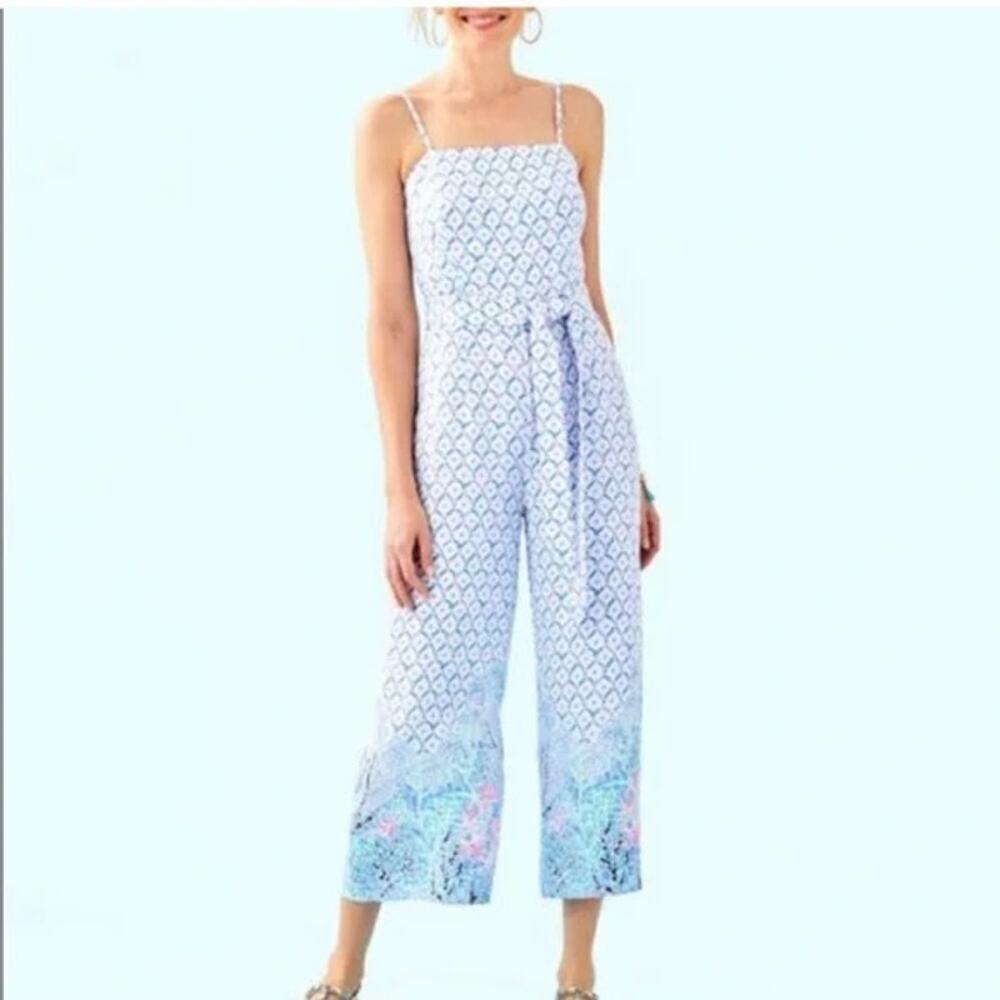 Lilly Pulitzer Sandra Sea Le Vie Cropped Jumpsuit Women's Blue Size 0